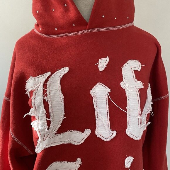 Y2K Life Of Sin Distressed Embroidered Bling Cross Hoodie - Picture 8 of 16